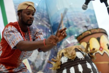 Drummer at The Yoruba drum festival, Abeokuta.